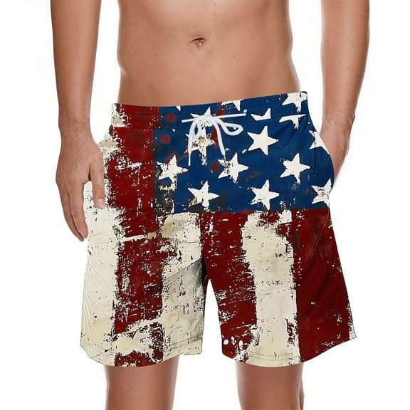 Men's Independence Day Beach Shorts Celebrating Independence Sports Shorts Stars Stripes Printed Elastic Waist Drawstring with Pockets Cropped Shorts