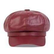 Minzimin Women's PU Leather Plain 8 Panel Octagonal Hat British Style Artist Painter Newsboy Cap