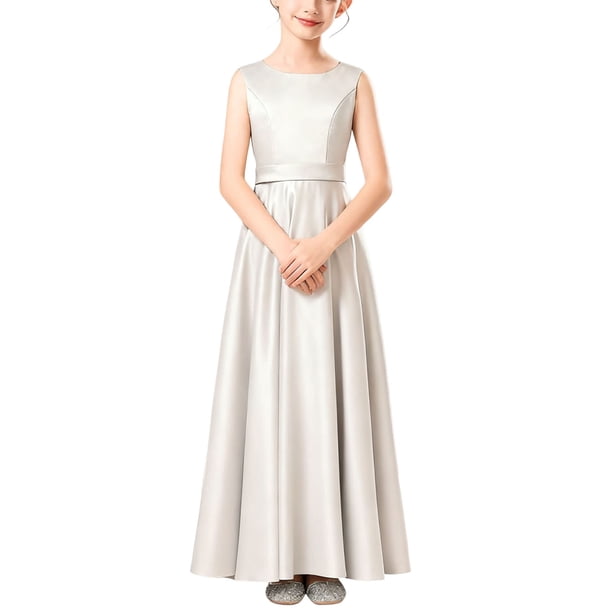 Vestido sin mangas de cuello redondo para niñas, color sólido, para cultivar la moral, informal, para fiestas, de poliéster.