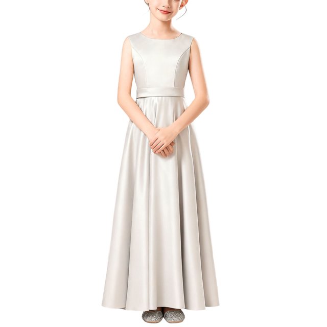 EGNMCR Robe Sans Manches à Col Rond pour Enfants Couleur Unie Cultiver Sa Morale Bas Personnage Décontracté Performance Fête Robe Combinaison Longue Jupe pour Enfants Fille Polyester Robe