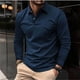 thumbnail image 1 of Blusa y camisa de manga larga con cuello vuelto para hombre, informal, lisa, de manga larga, deportiva, de poliéster, 1 of 6