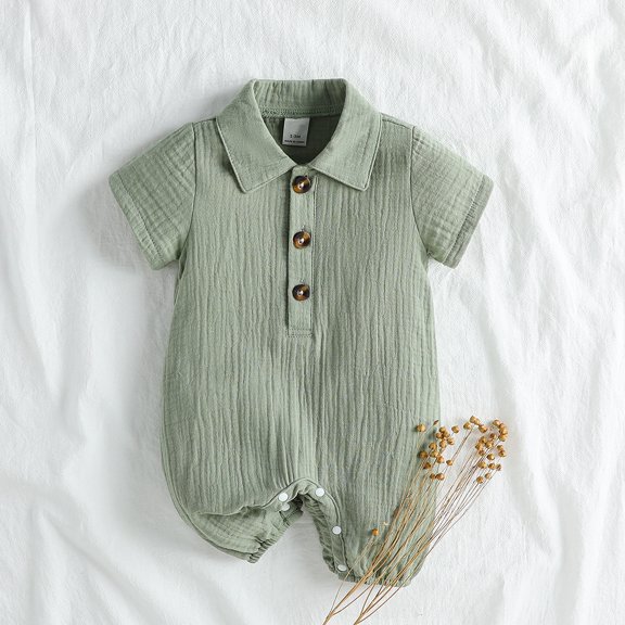 0-9Months Baby Boys Romper Summer Solid Color Jumpsuit 2026 Short Sleeve Baby Boy Clothes