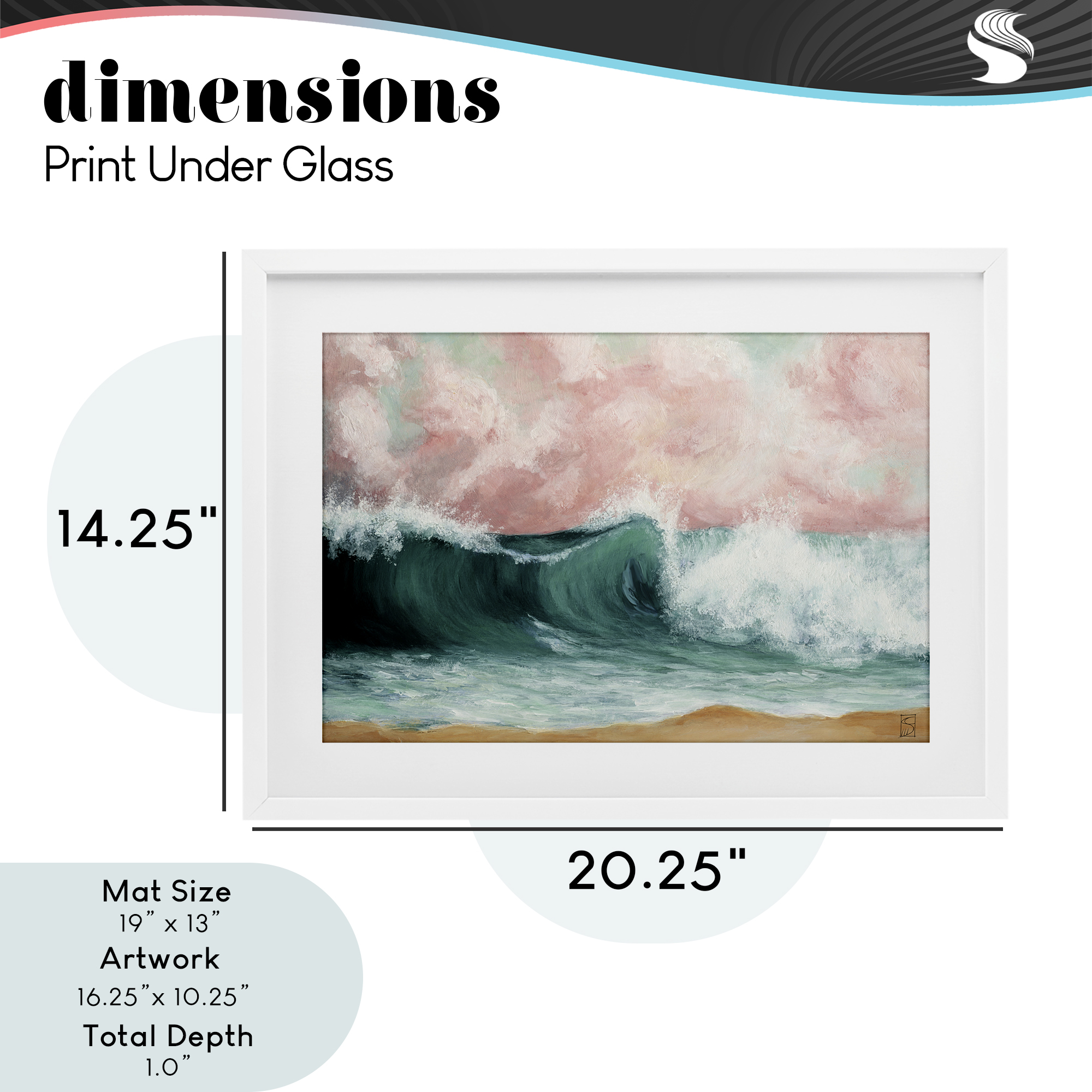 Crashing Seascape Waves White Framed Print Under Glass, design by Sara Culpepper