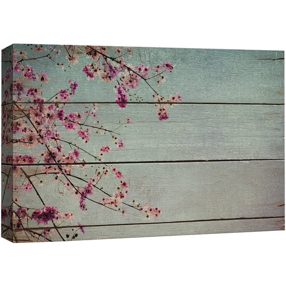 wall26 Descending Romantic Branch of Blossoms - Rustic Floral Arrangements - Pastels Colorful Beautiful - Wood Grain Antique - Canvas Art Home Art - 24x36 inches