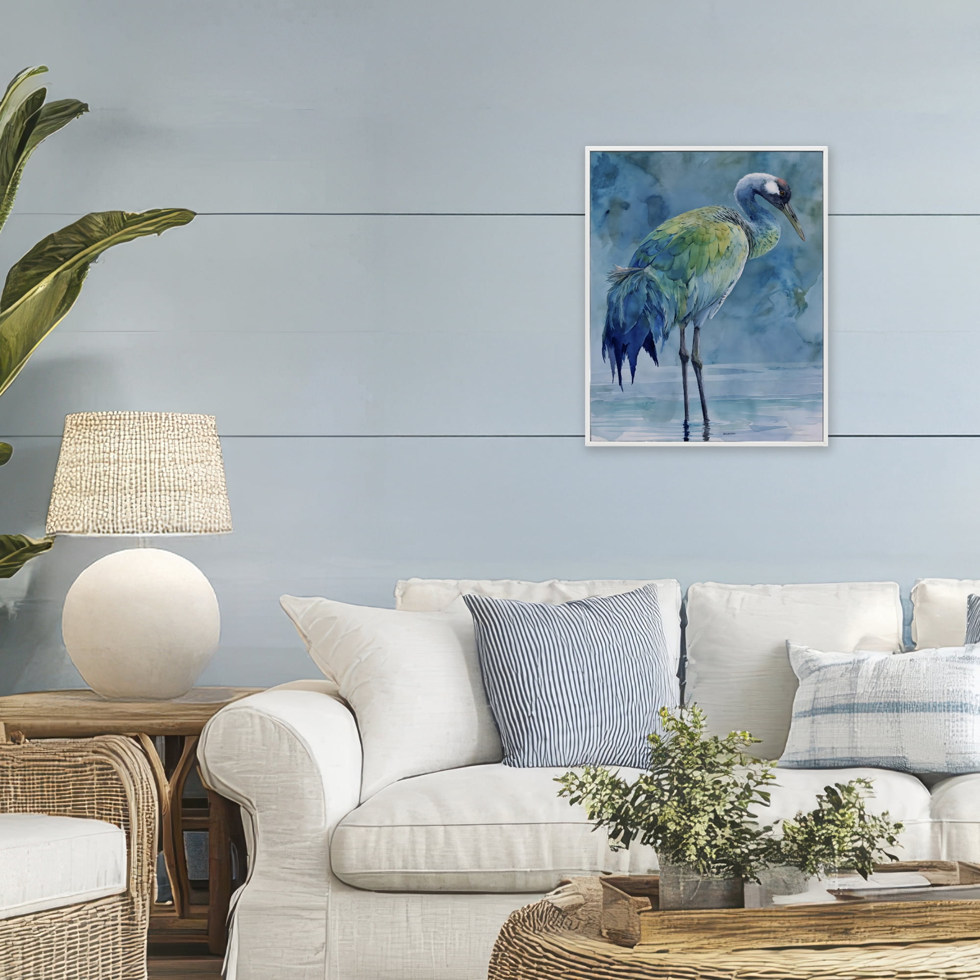 Stupell Industries Turquoise Feathered Coastal Bird White Framed Giclee Art, design by Franklyn Gregory