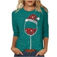 thumbnail image 2 of Offres Flash! Aqestyerly Hauts de Noël pour Femmes Liquidation T-Shirt Imprimé de Noël Manches 3/4 Blouse Col Rond Hauts Décontractés, 2 of 4
