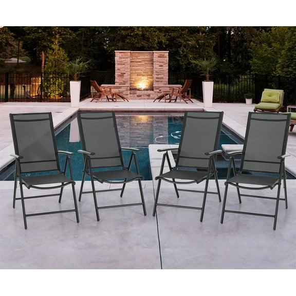 Sophia&William Patio Steel Sling Folding Dining Chairs Set of 4 - Black