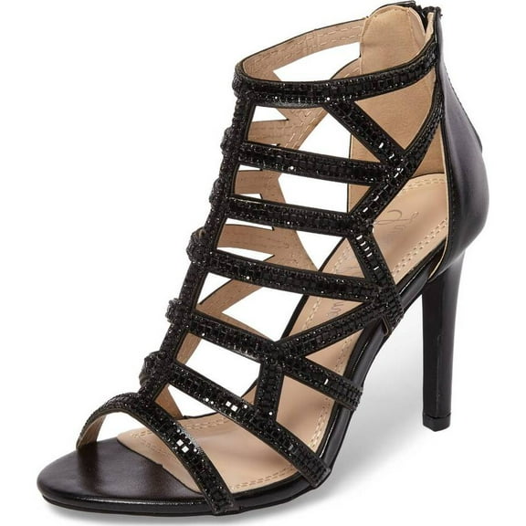 LAUREN LORRAINE Rae Rhinestone Caged Evening Dress Prom Wedding Pumps Sandals (Black, 6)