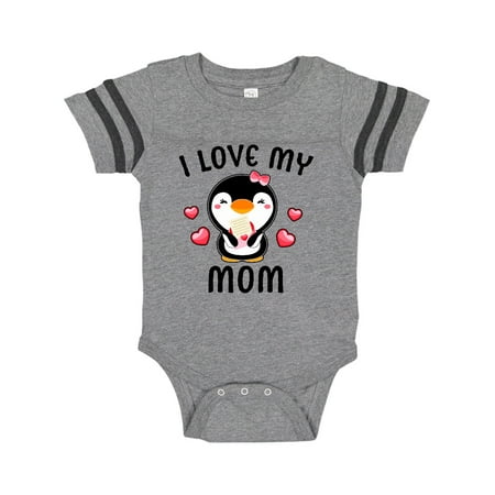 

Inktastic I Love My Mom with Cute Penguin and Hearts Gift Baby Girl Bodysuit