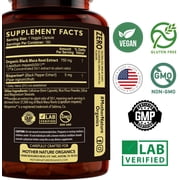 Black Maca Capsules 750mg, Organic Maca Root Supplement for Energy & Stamina, 180 Count
