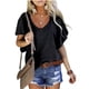 thumbnail image 1 of Blusa de manga con volantes Cuello en V Color puro Blusa casual Camisa superior para mujeres Citas Verano Negro M, 1 of 6