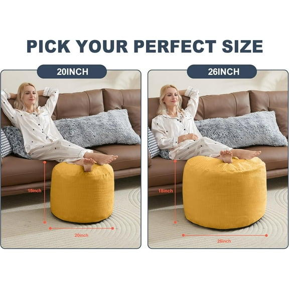 Yellow Corduroy Foot Stool Ottoman with Foam - Compact & Stylish for Living Room, Office, Small Spaces