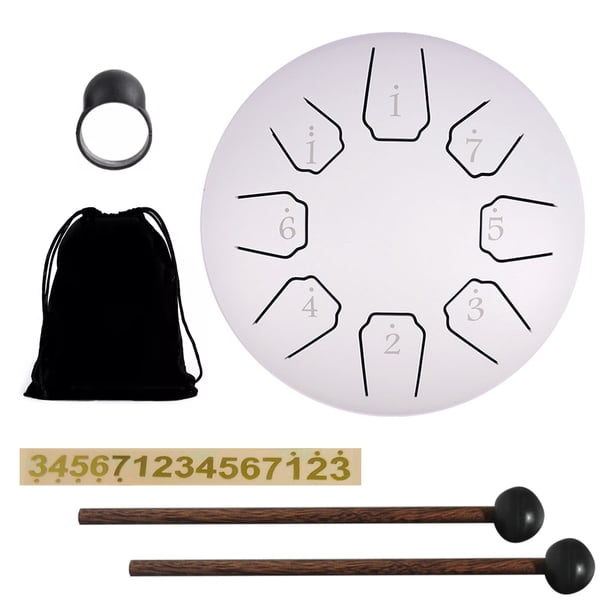 Ethereal Drum Tambor Agudo 6 Pulgadas Y 8 Notas Tambor Chino Instrumento Percusión Tambor Sin Preocupaciones (blanco)