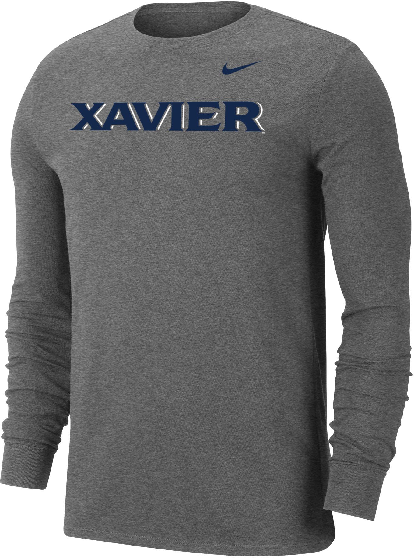 Nike - Nike Men's Xavier Musketeers Grey Wordmark Long Sleeve T-Shirt ...