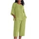 thumbnail image 2 of mfyjkho Pantalones Cortos De Entrenamiento Para Mujer, Conjunto De Ropa Exterior Para Mujer, Holgado, Informal, De Color Liso Y Lino, Cuello Redondo, Manga 3/4 Y Pantalones L, 2 of 5