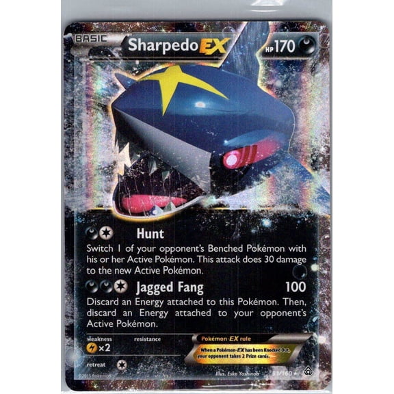 Collectible 2015 Primal Clash Sharpedo EX Holo Rare #91/160 English Pokemon Card
