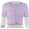 thumbnail image 1 of TheFound Women Skinny Crop Top Solid Color Short Sleeve Round Collar T-shirt, 1 of 6