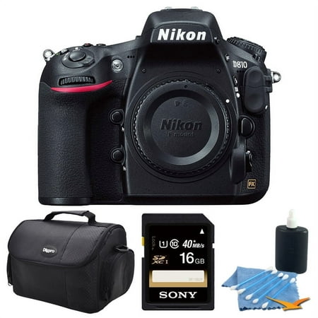 Nikon D810 36.3MP 1080p HD DSLR Camera 16GB Bundle includes Sony 16GB SDHC/SDXC Class 10 UHS-1 R40 Memory Card, Compact Deluxe Gadget Bag, and 3pc. Lens Cleaning Kit