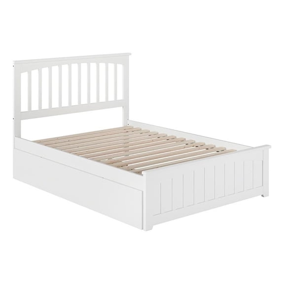 Pemberly Row Farmhouse Solid Wood Full Trundle Platform Bed in White