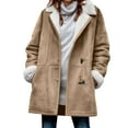 thumbnail image 3 of Horkkom Plus Size Winter Coats for Women Solid Color Button Fleece Jacket Warm Long Sleeve Jackets with Pockets L, 3 of 6