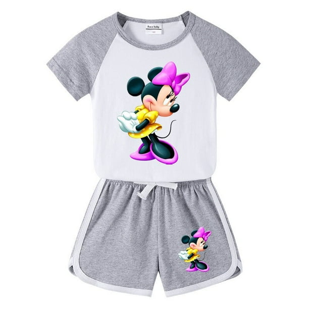 2023 Kids Cartoon Disney Minnie Mickey Mouse Clothes Sets 100%Cotton Baby Sports Sets Boy Girl Tee+ Shorts Sets Toddler Suit4T Gao Jinjia LED