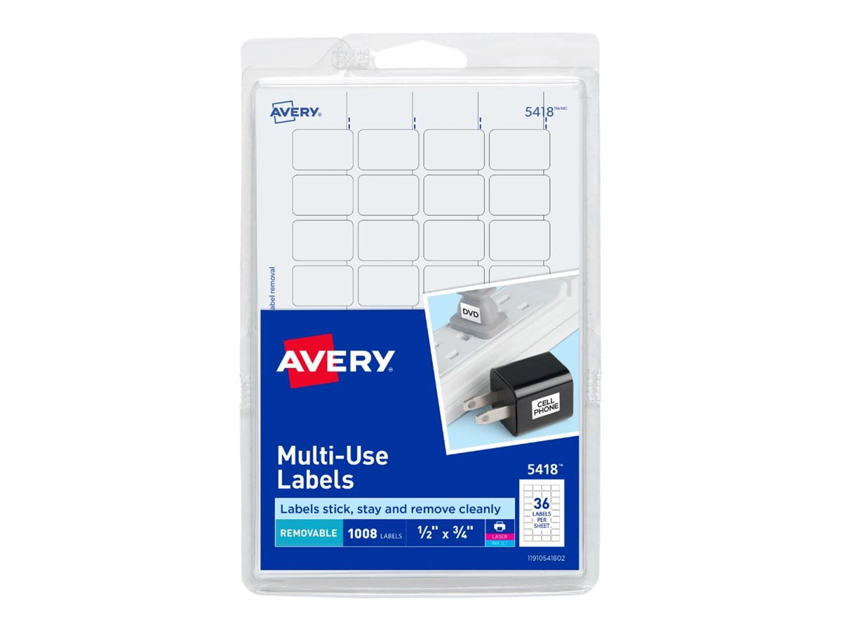 Avery Multi-Use Labels - Removable adhesive - white - 0.5 in x 0.75 in 1008 label(s) (28 sheet(s) x 36) labels