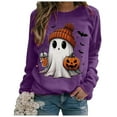 thumbnail image 4 of Jkety Halloween Shirts for Women T Shirts for Women Casual Western Graphic Pullover Tops Hoodies Tees Cowgirls Country Outfits(Purple,M), 4 of 7