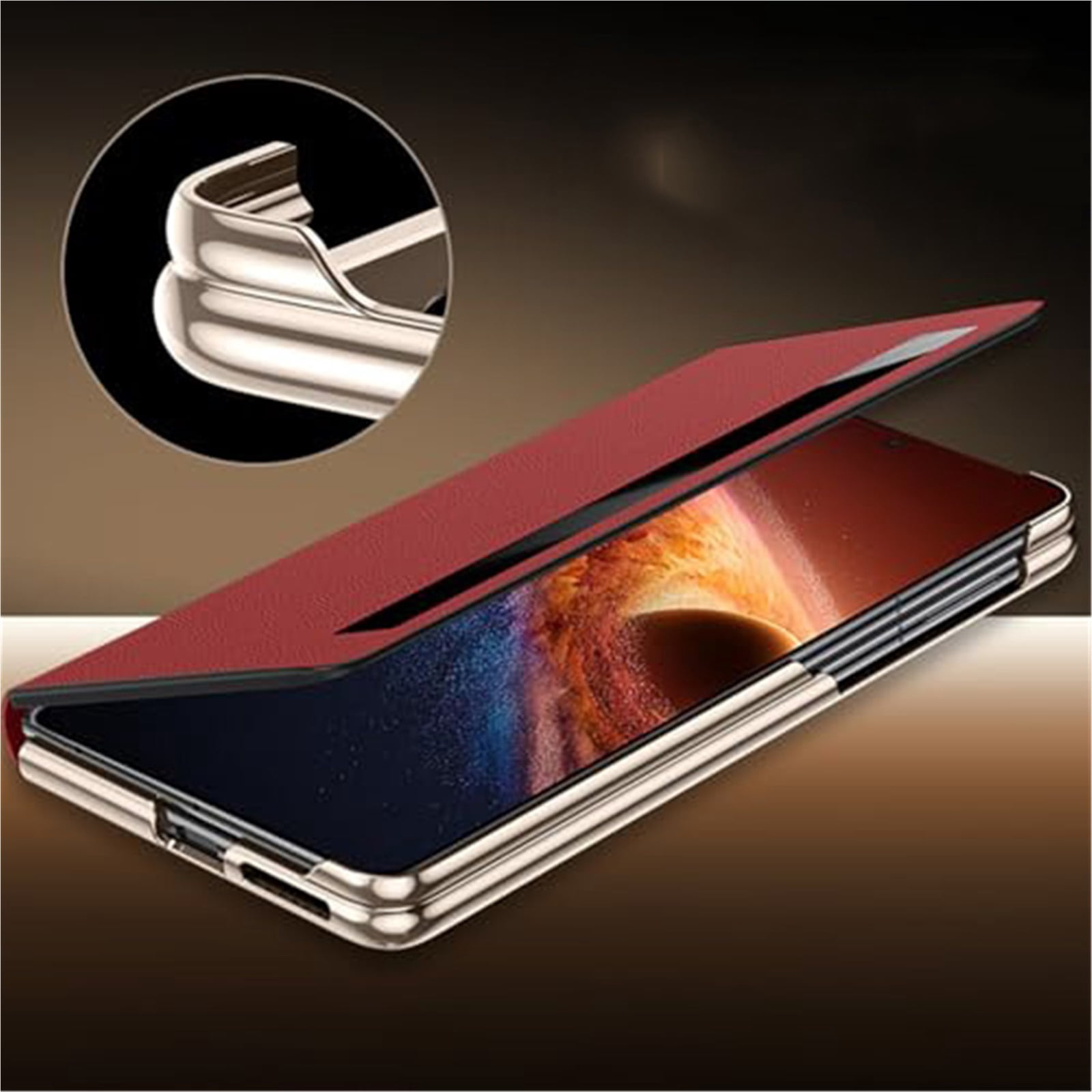 Case For Huawei Honor Magic V6, PU Leather Shell With Scratch-Resistant Smart View Window Folio Wristlet Holder Cover