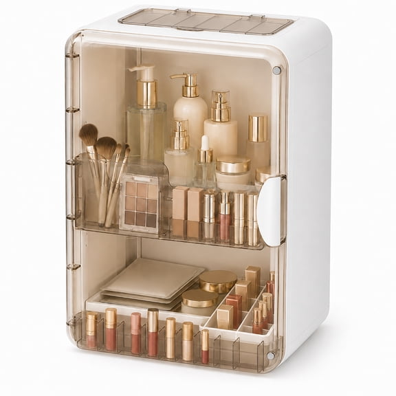 Mapleboom Makeup Organizer with Drawer and Lid, Large Capacity Cosmetic Storage, White