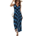 thumbnail image 2 of Blue Green Plaid Dress Summer Street Style Bohemia Long Dresses Female Sleeveless Printed Maxi Dress, 2 of 9