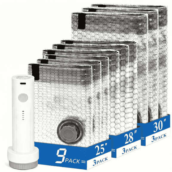 Cordless Travel Vacuum Bag Set with Rechargeable Pump - 9Packs Space Saver Bags for Luggage, Clothes Compression Storage, Portable USB Electric Vacuum Seal System