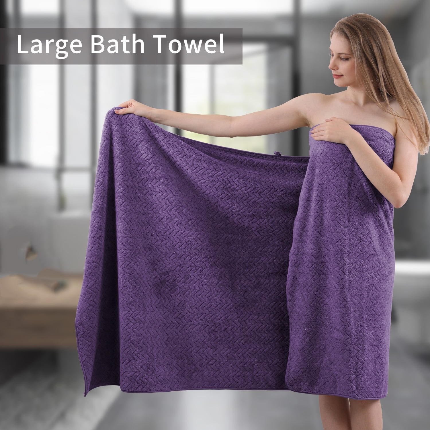 Covina Home 8-Pack Deep Purple Bath Towel Set, Oversized Ultra Soft Microfiber Bathroom Towel Set Adult Luxury Lightweight Cozy Collection