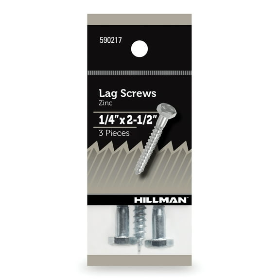 (4 pack) Hillman Lag Screws, 5/16" x 2", Steel, Zinc, Interior Screws, Hex Drive, Silver, 3 pack