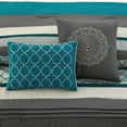 thumbnail image 4 of Lanco Moroccan Peacock/Teal/Turquoise 8-Piece Comforter Set, Grey, King, Striped/Geometric Patchwork, 4 of 9