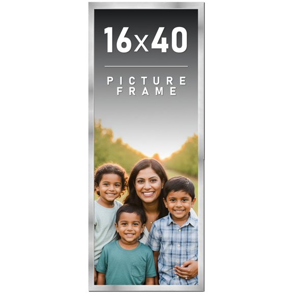 16x40 Frame Silver Stainless Steel Solid Wood Picture Frame | 0.75 Inch Moulding Width | Includes
