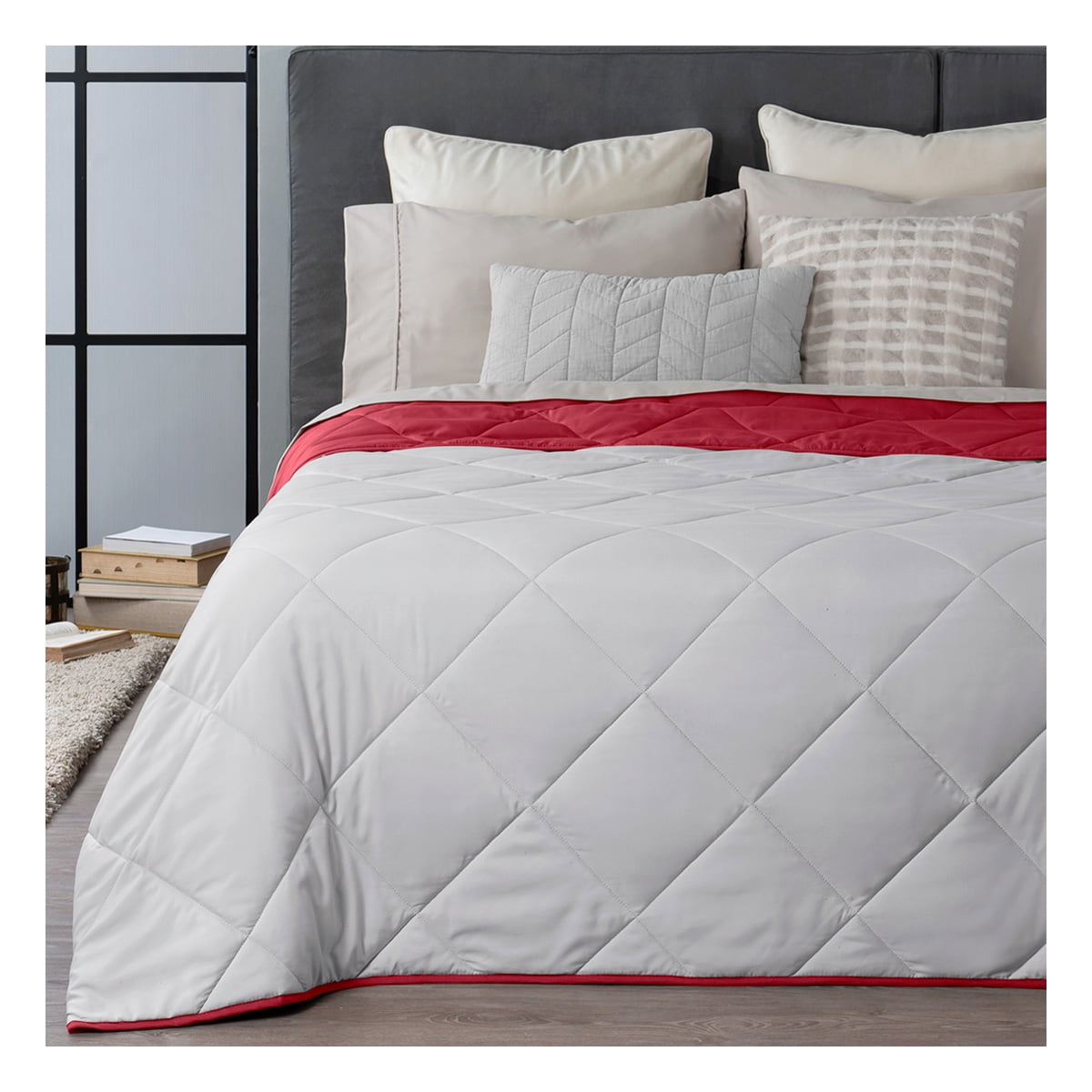 Colcha Doble Vista, Ideal para todo el año 1 Pieza Real Textil (Gris ...