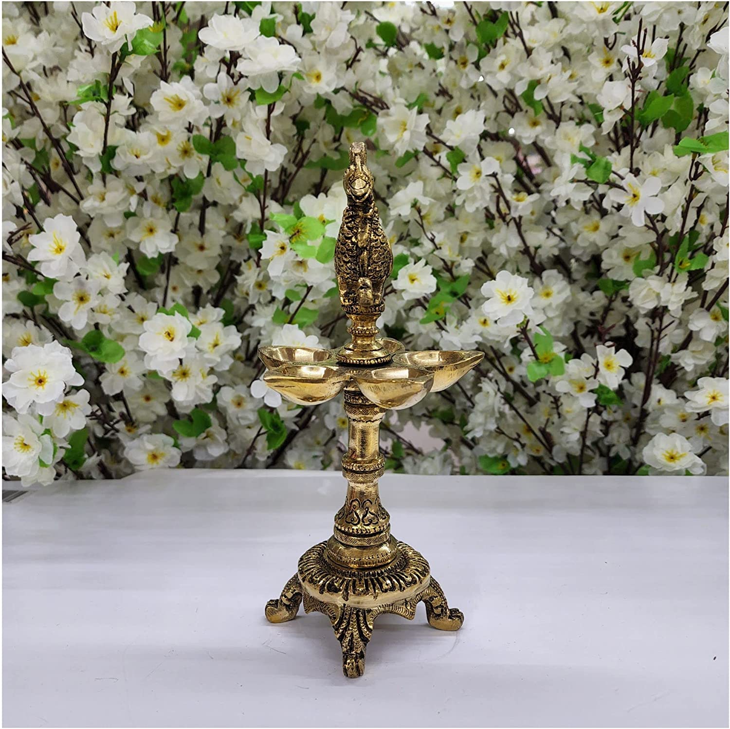 Brass Diya Lamp Large Size Annam Pakshi Home Temple Diya Annam Bird Oil Lamp with Stand Traditional Indian Oil Lamps Brass Decorative Diyas Lamp for Aarti Pooja Indian Handmade Diya - AtoZ India Cart