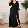 thumbnail image 2 of gakvov Fall Dresses For Women 2022 Savings Clearance Fashion Women Sexy Plus Size V Neck Long Sleeve Solid Splicing Perspective Sequin Dress Party Dress, 2 of 9
