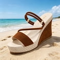 thumbnail image 6 of ZQUUVOU Women's Wedge Sandals Heeled Chunky Sole Open Toe Suede Slip on Casual Summer Comfy Cork Sandals Footwear Brown, 6 of 7
