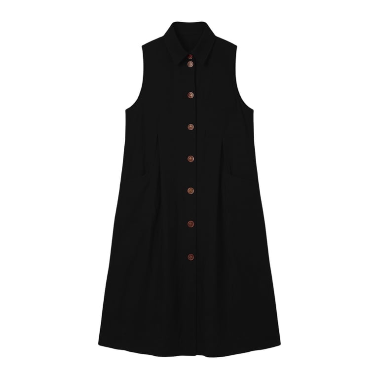ladies sleeveless shirt dress Panhandle Slim Ladies' Denim Sleeveless Detailed Collar Shirt Dress