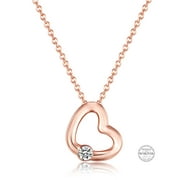 Samie Collection Open Heart Crystal Pendant Necklace with Swarovski Crystal in Rose Gold Plating, 16+2