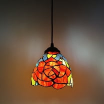 Tiffany Style Mini Hanging Lamp Blue Stained Glass Rose Flowers LED Bulb Included 6”W*6”D*50”H
