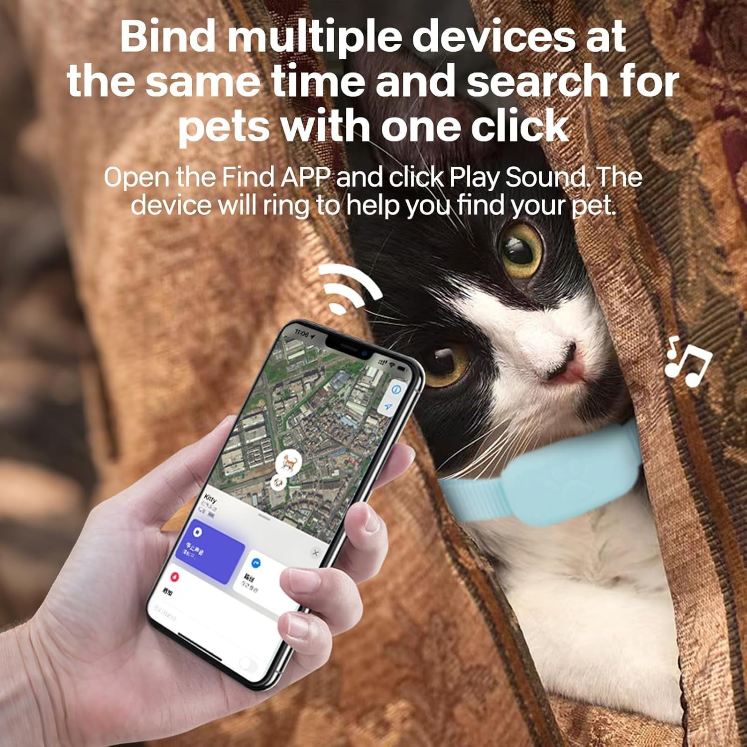 IP67 Waterproof Pet Positioning Collar, Adjustable Nylon Strap, Long Endurance Battery Powered GPS Locator for Dogs and Cats