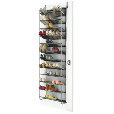 Mainstays 12-Tier Over The Door Shoe Rack for 36 Pairs, Metal, Gray