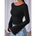 thumbnail image 5 of Women'S Long Sleeve Shirts Crop Going Out Tops Casual Boat Neck Bell Sleeve Ruched, 5 of 9