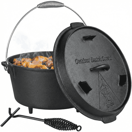 LIFERUN Dutch Oven Pot with Lid, 7.8 Quart Cast Iron Dutch Oven, with Dual Function Lid Griddle , Easy Clean, for Home Cooking BBQ Baking
