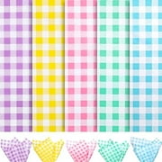 100 Sheets Pastel Tissue Paper Folded Flat Buffalo Plaid Wrapping Paper Purple Yellow Pink Green Blue Gift Tissue Paper for Home DIY Gift Bags Summer Easter Birthday Decor, 14 x 20inch