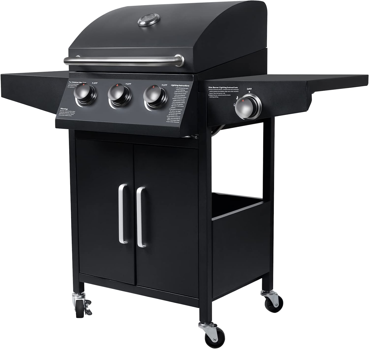 FULLWATT Propane Gas Grill, Stainless Steel Liquid Propane Gas Grill with Side Burner, Cabinet Style BBQ Grill Gas for Outdoor, Patio, Garden (3 BURNER) - image 3 of 7