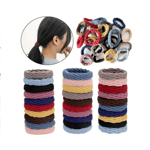 30 Pieces Ponytail holders, Elastic thick hair ties, Elastic Seamless Cotton Hair Bands, Simply Hair Ties Ponytail for Thick Heavy and Curly Hair, Light weight Highly Elastic. (3 styles,10 Colors)