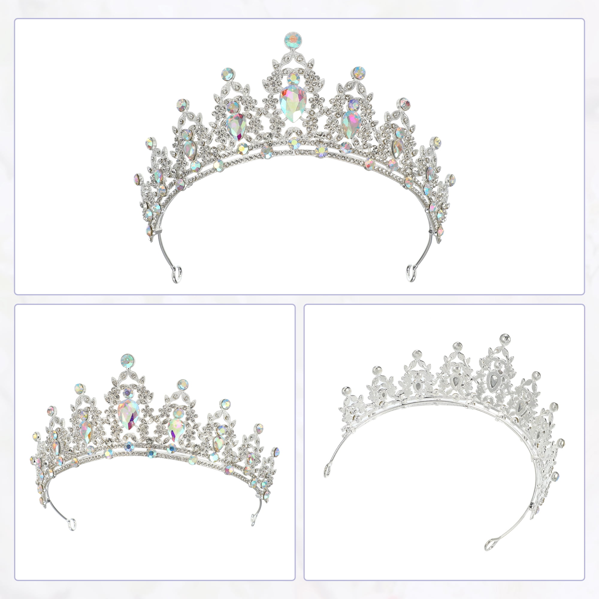 Unique Bargains Women Faux Crystal Queen Crowns Tiara Silver Tone Assorted Color